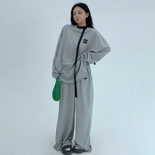 【上下別売り】Tag Design Long-sleeved T-shirt & Loose Casual Pants Set-up OS2033
