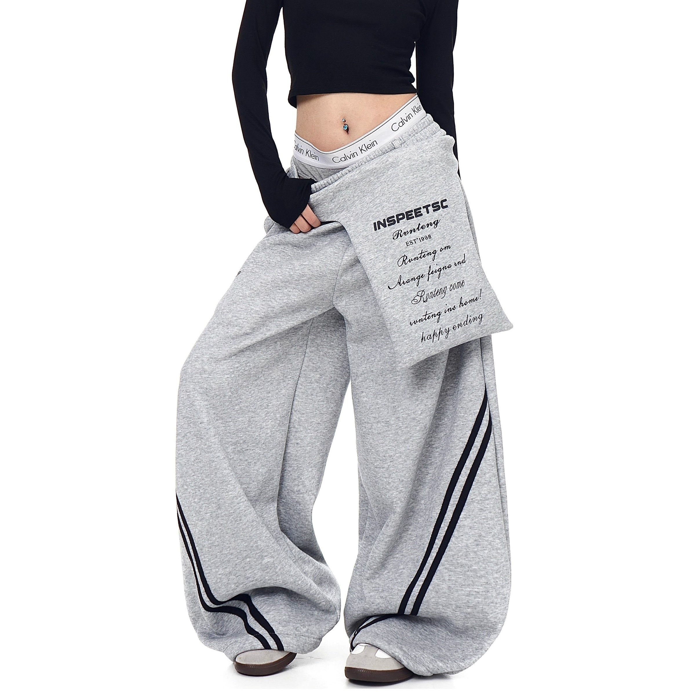 Waist Layered Design Curve Sweat Pants BK7062