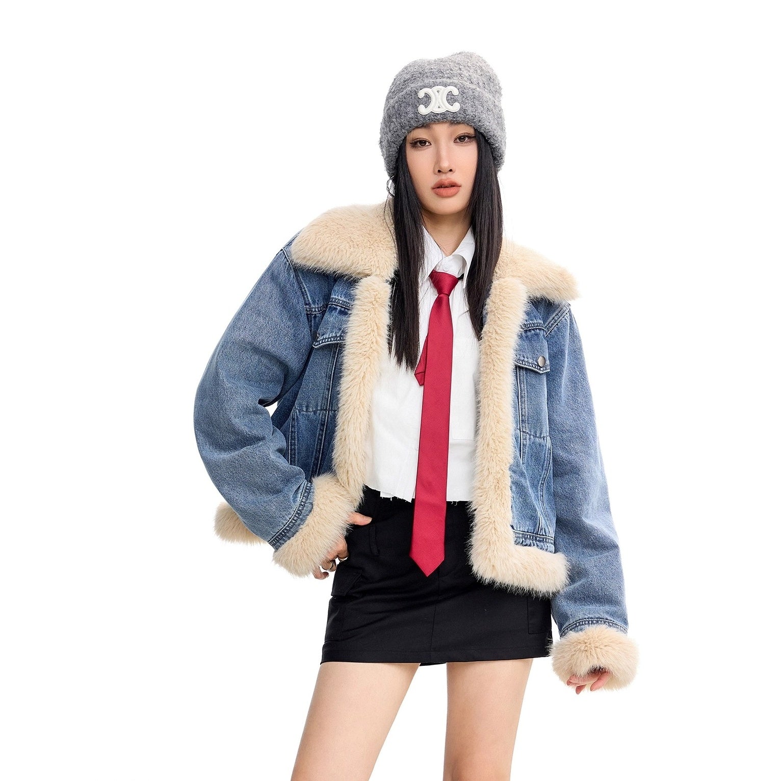 Fur Collar Denim Jacket IC9121