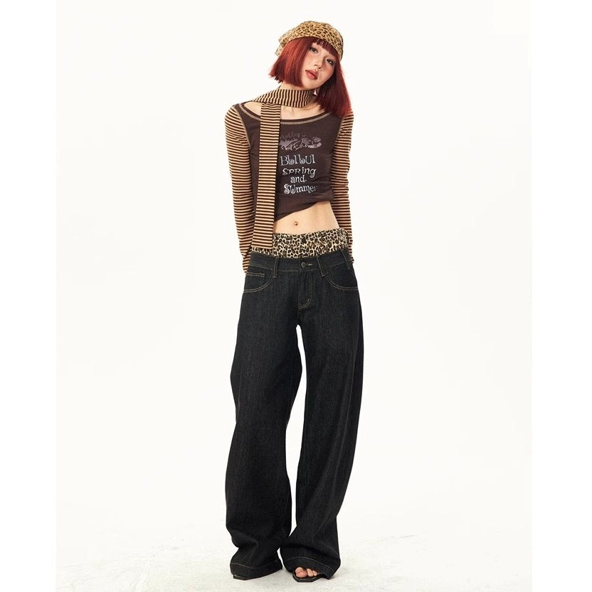 Leopard Print Double-Waist Loose Jeans MW10166