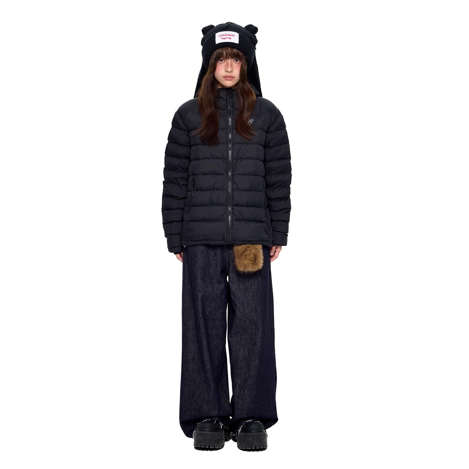 Rib Print Hooded Light Down Jacket EZ247