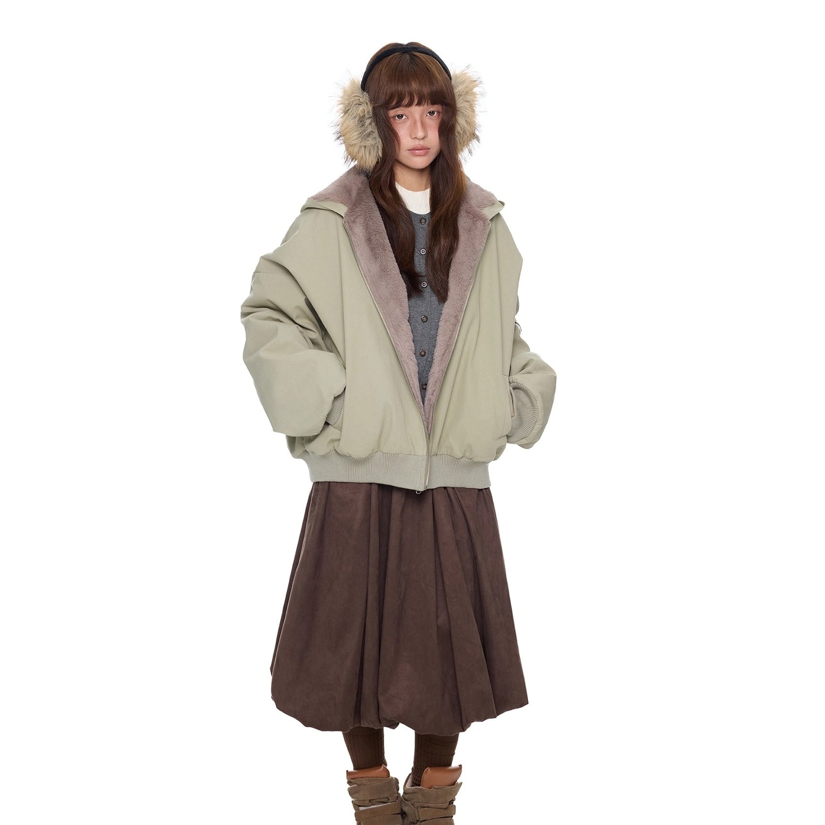 Imitation Fur Casual Hooded Jacket EZ244