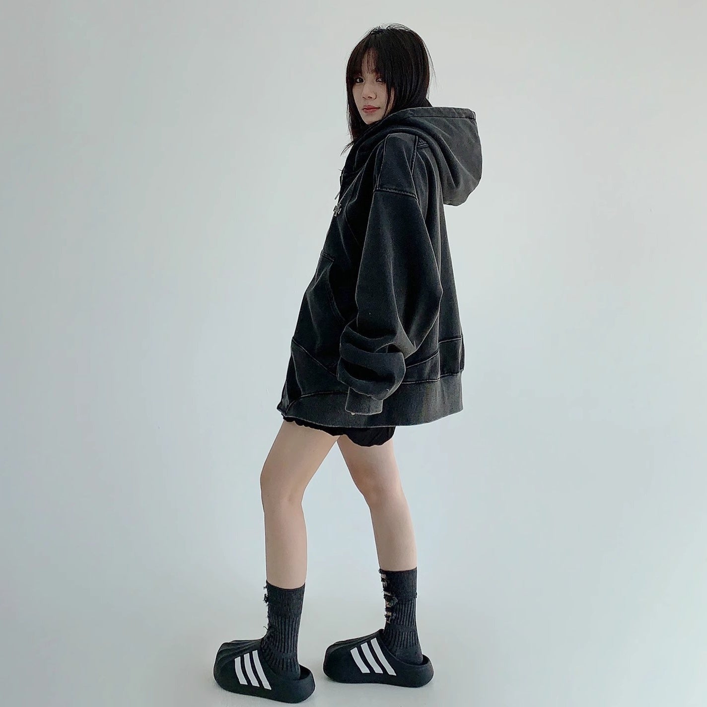 Wash Vintage Cross Badge Loose Hooded Jacket MW10281