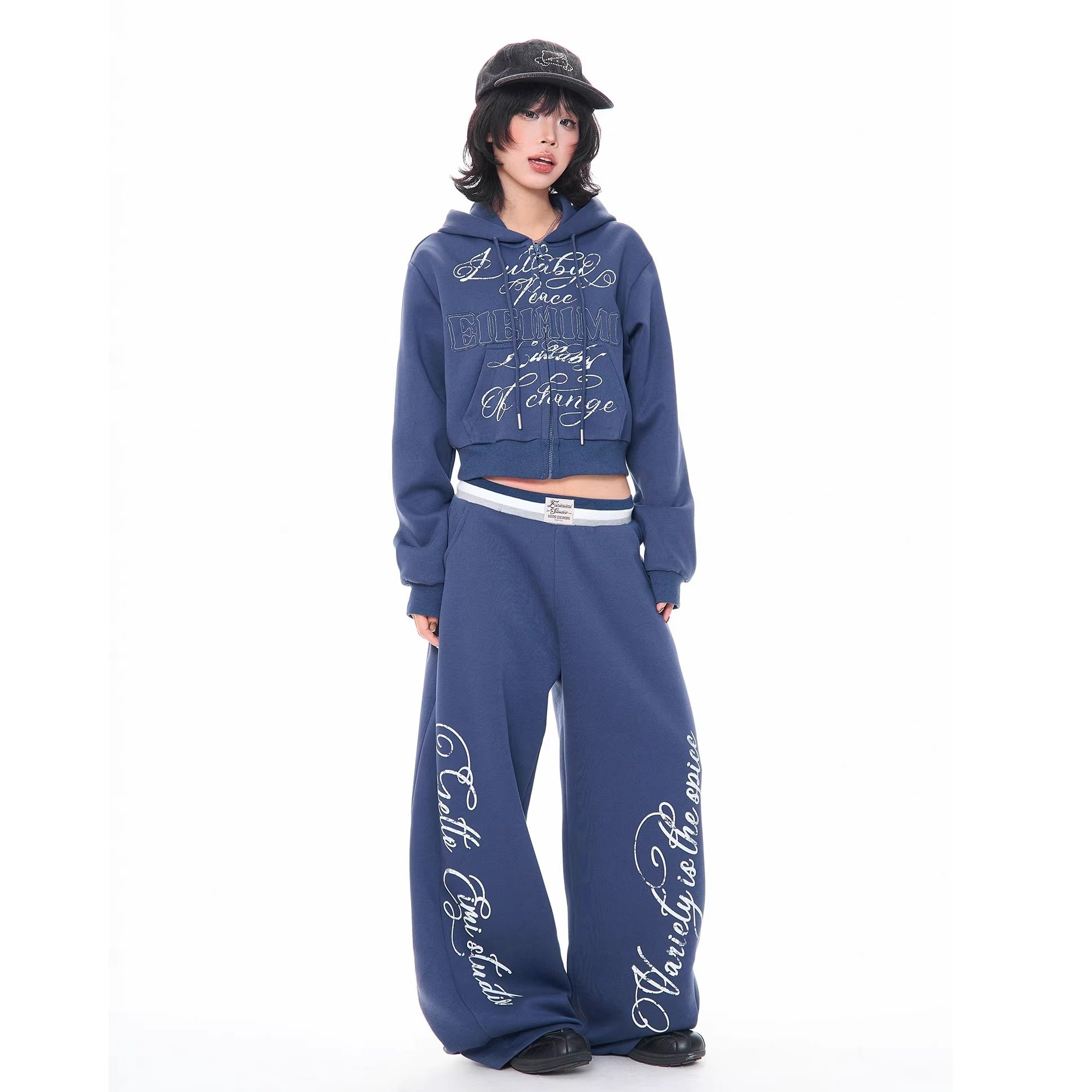 Letter Print Loose Curve Sweat Pants MW10379