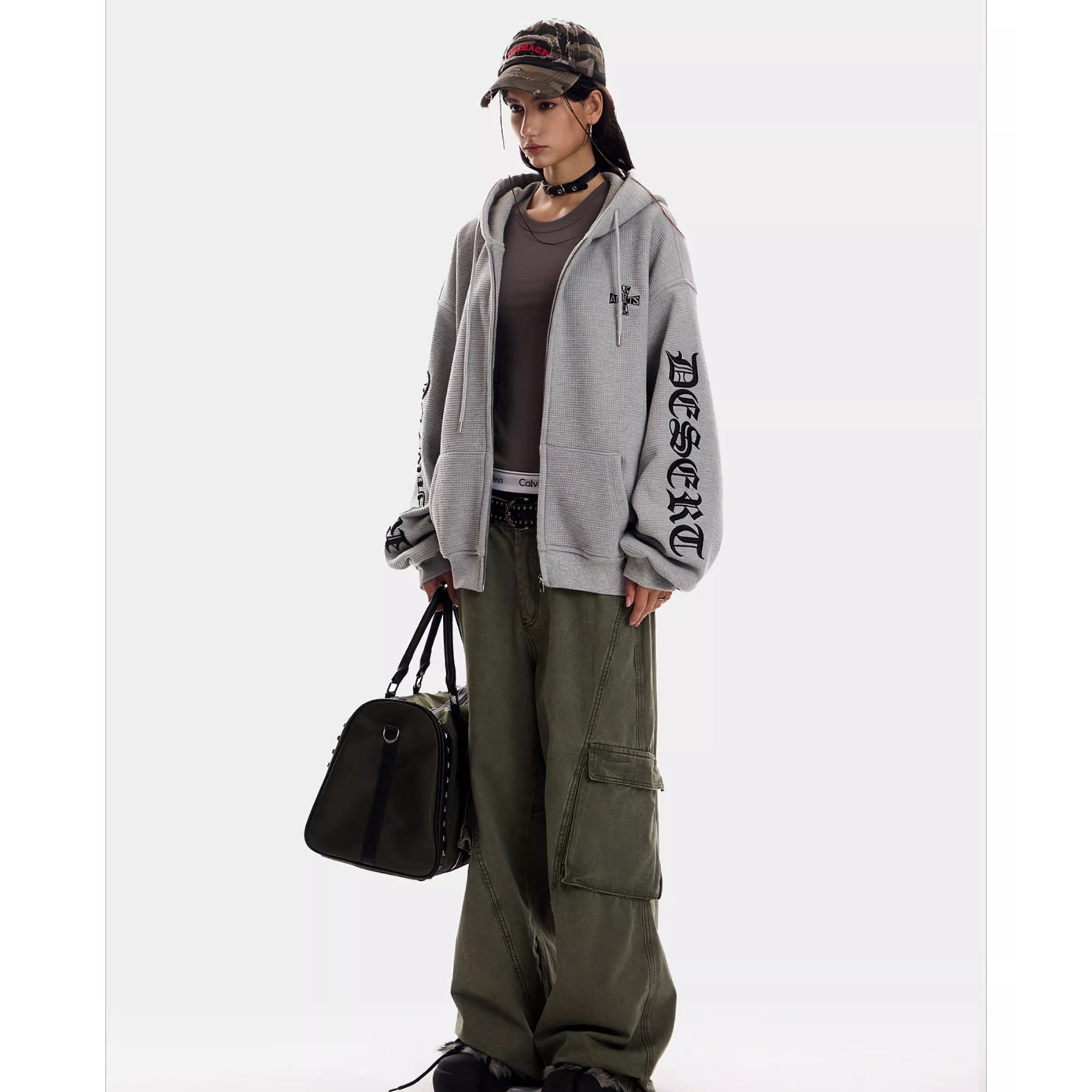 Gothic Letter Waffle Hooded Sweat MW10298