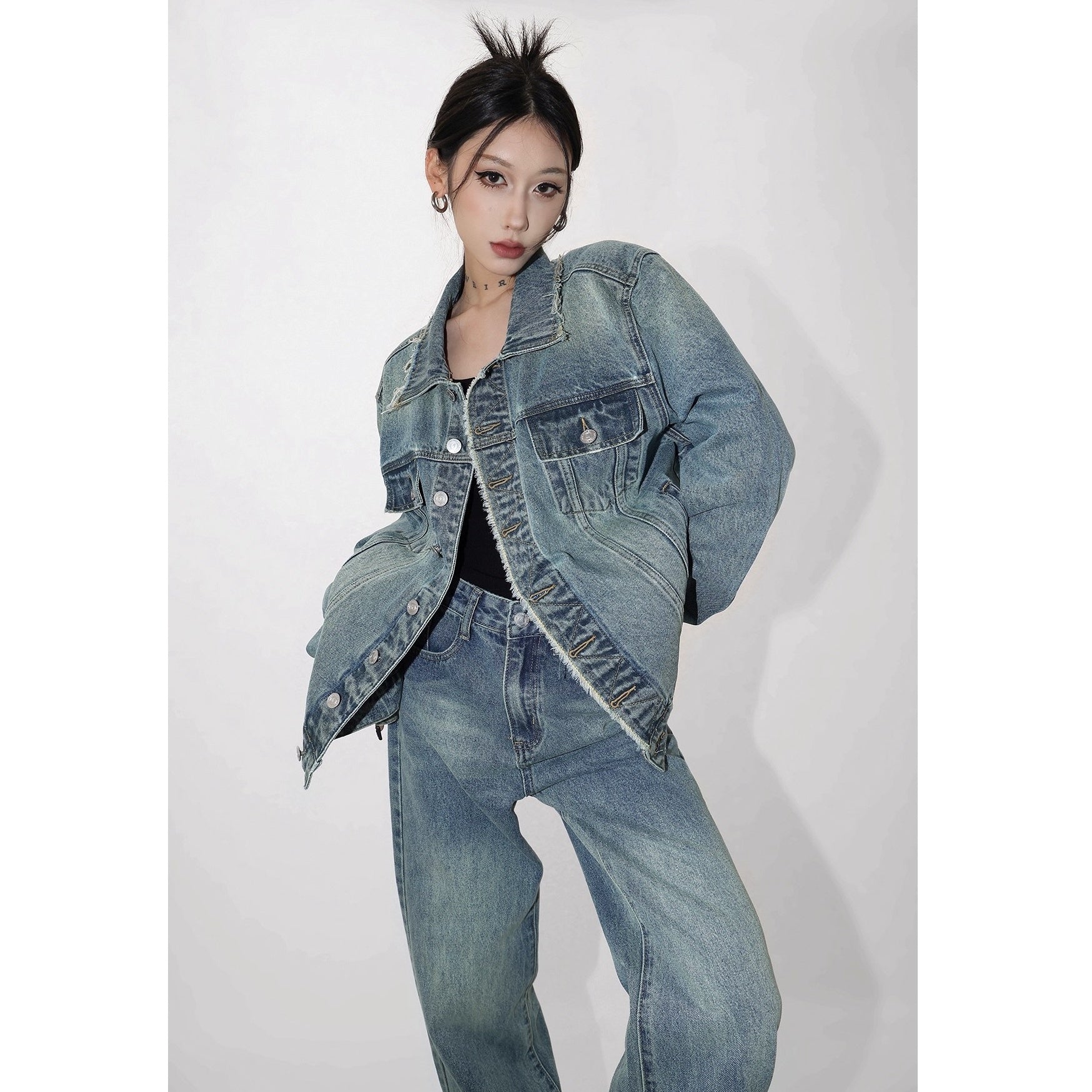 【上下別売り】Vintage Distressed Denim Jacket & Jeans Set-up AC7018