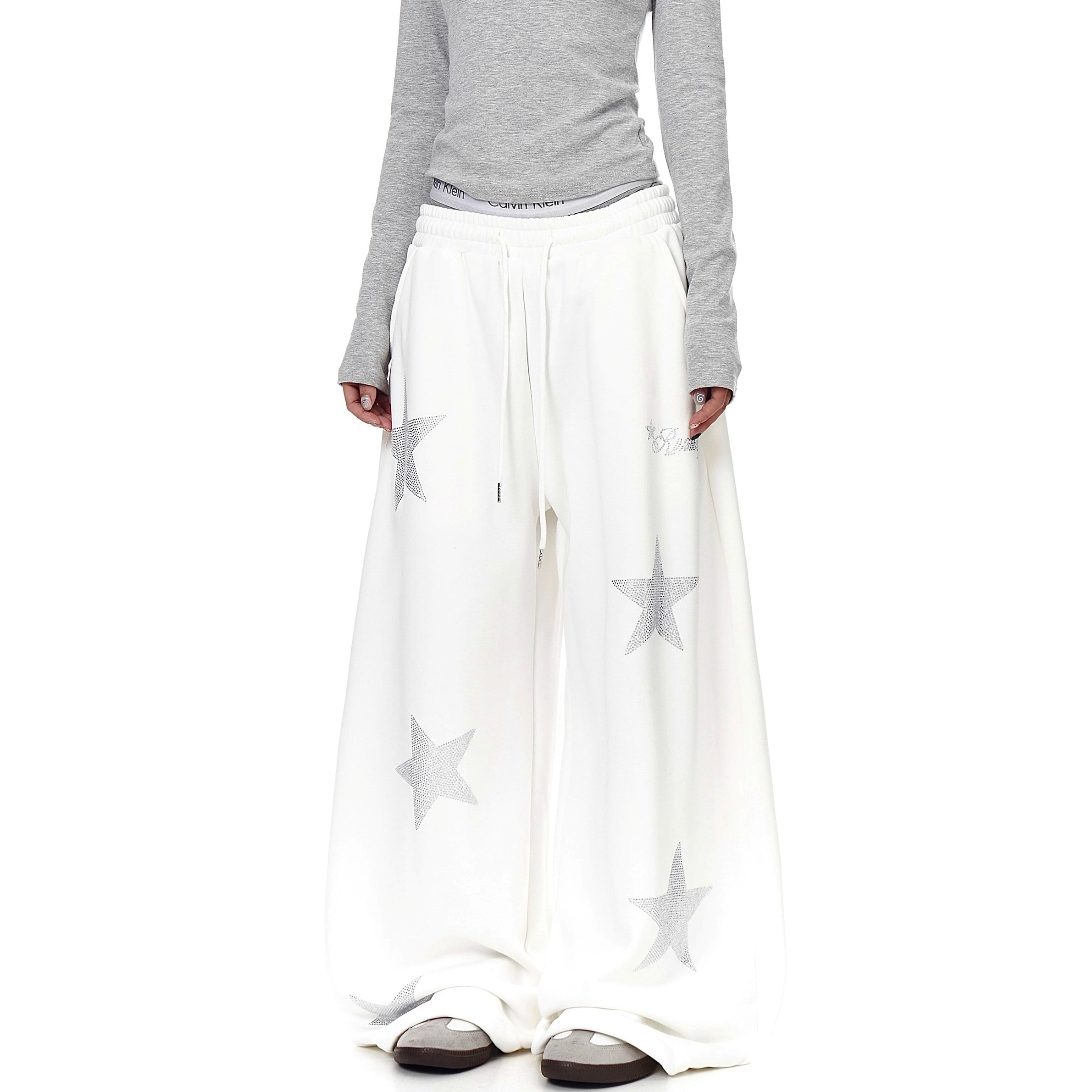 Star Rhinestone Design Curve Sweat Pants BK7060