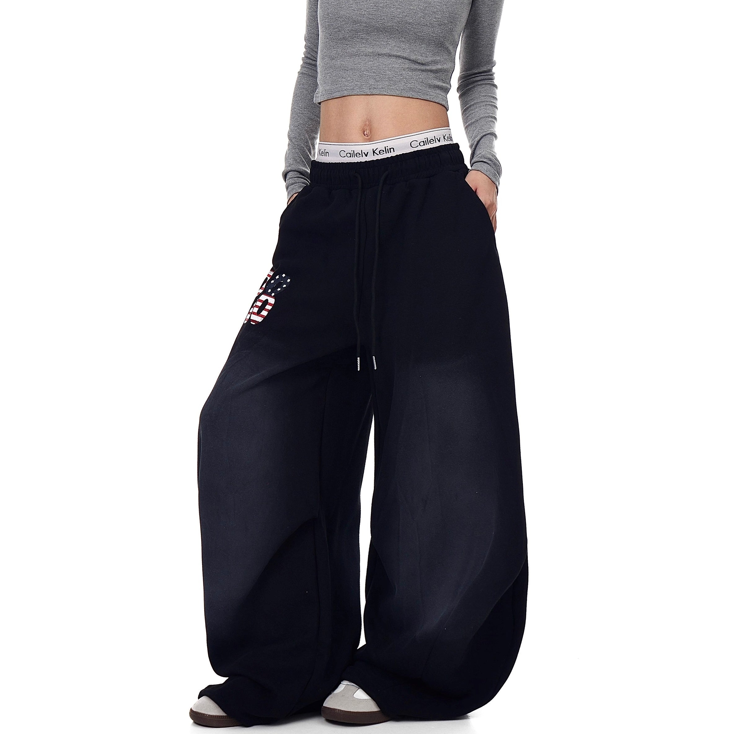 American Letter Print Loose Sweat Pants BK7012