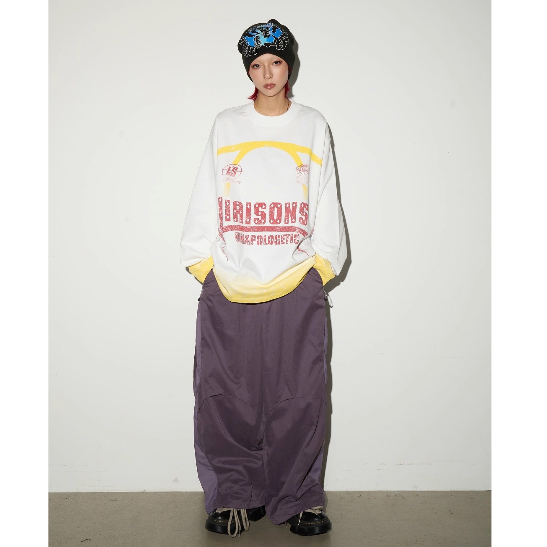 Gradient Washed Letter Print Long T-shirt MN9048