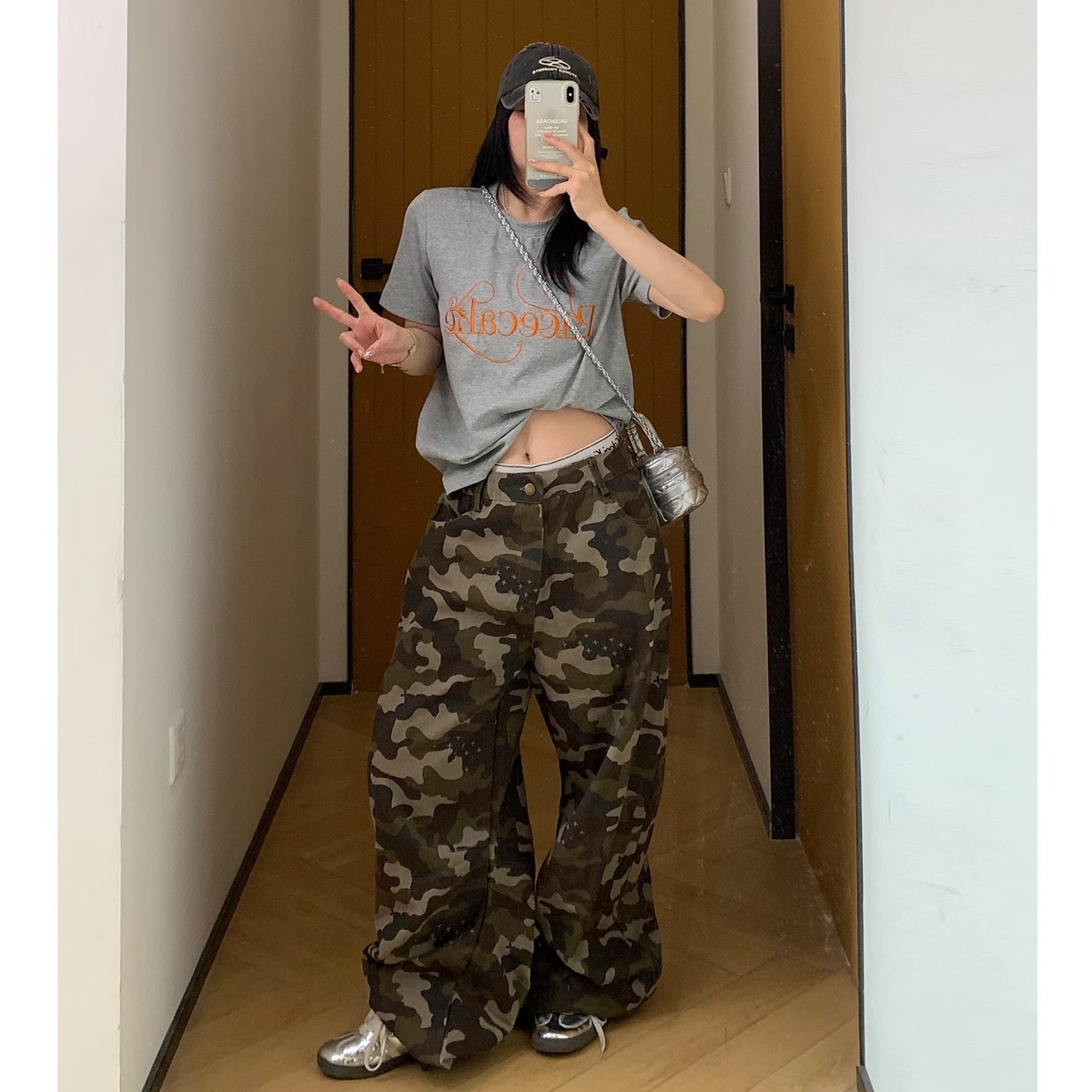 Wash Camouflage Straight Wide-leg Pants MW10154