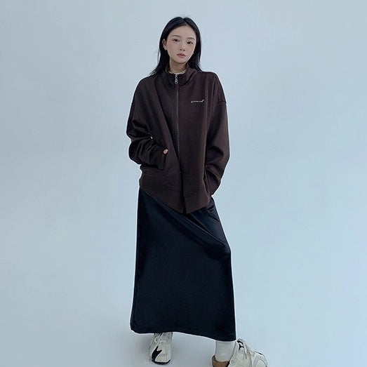 Double Zipper Stand Collar Loose Jacket OS2041