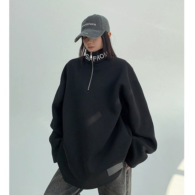 Embroidered Stand Collar Half-Zip Sweat OS2053