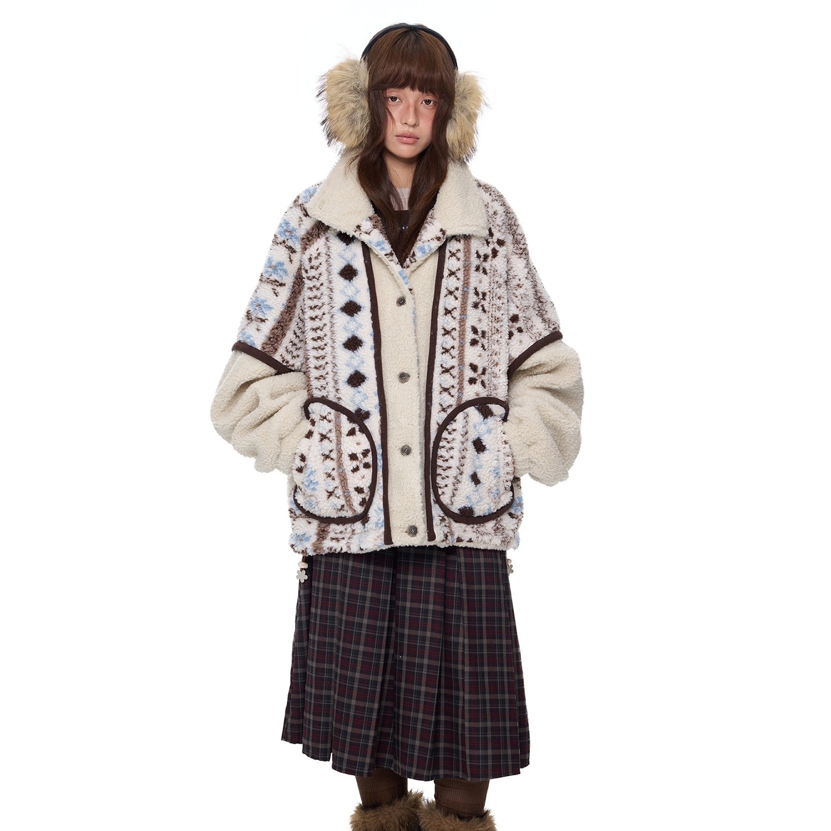 Ethnic Style Polar Fleece Stand Collar Jacket EZ277