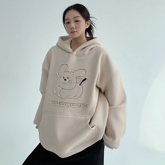 Retro Patch Embroidery Cartoon Plush Hoodie OS2070