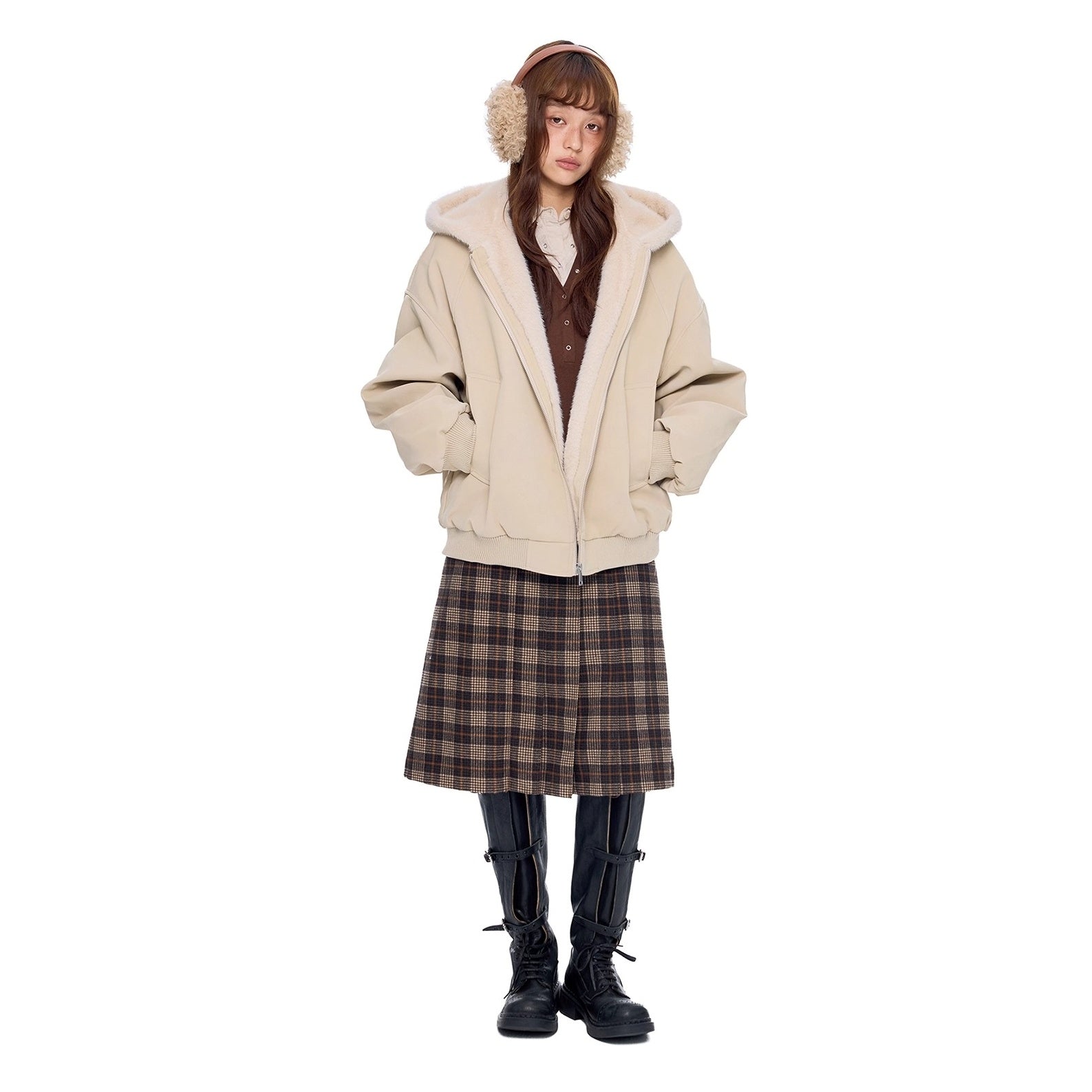 Carving Fur Collar Hooded Zip Jacket EZ300