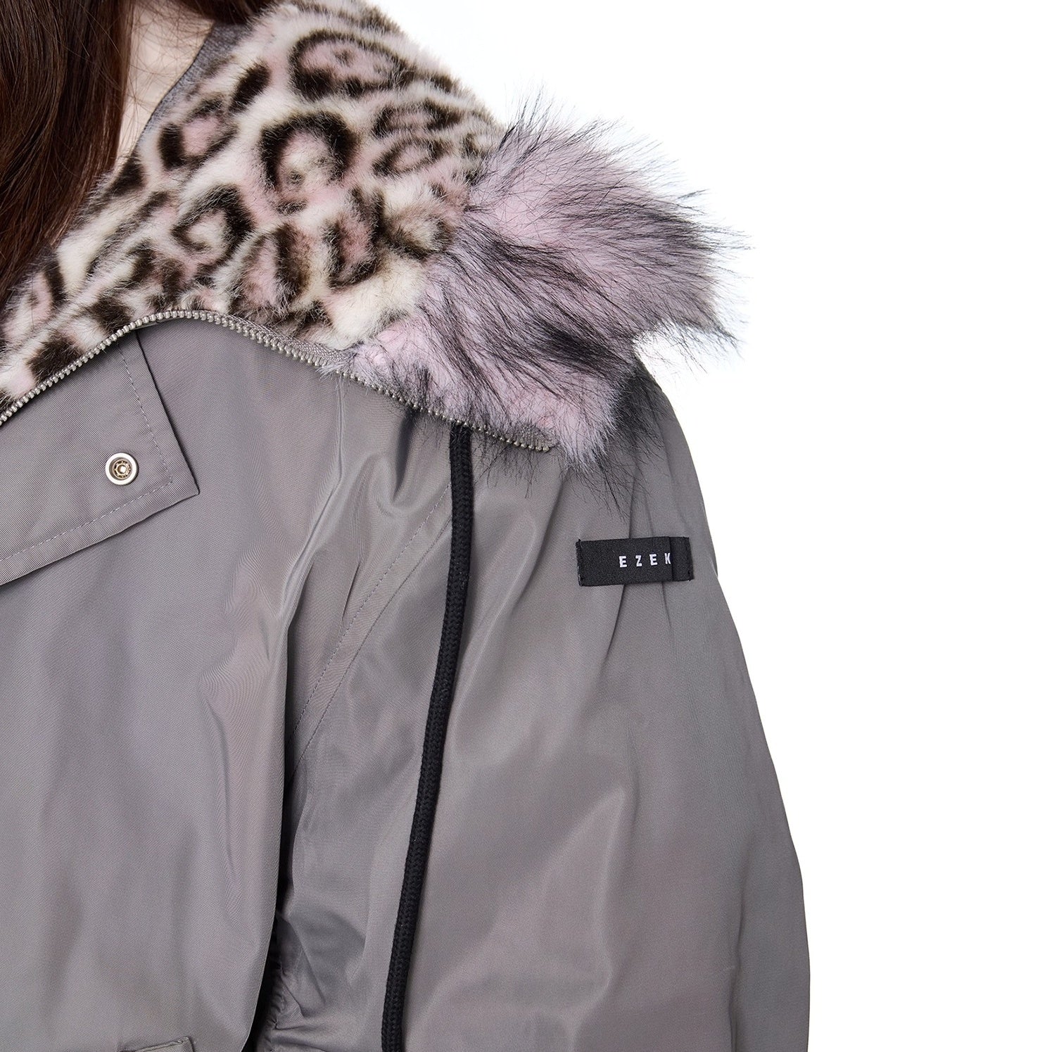 Leopard Liner Fur Short Hooded Jacket EZ273