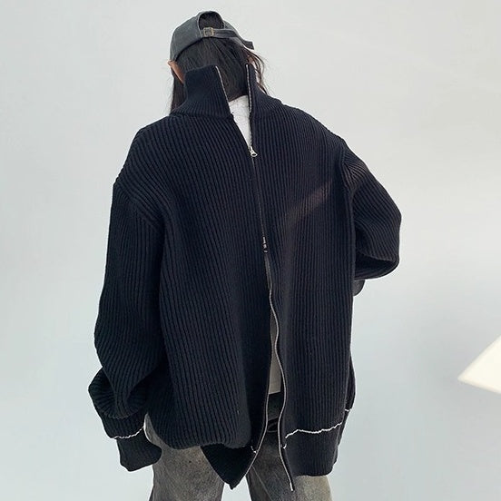 Front And Back Zipperd Knitted Jacket MW10290