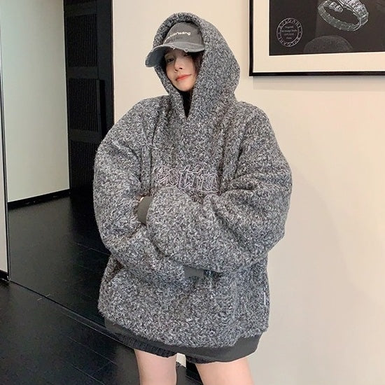 Letter Stitch Oversize Boa Hoodie OS2061