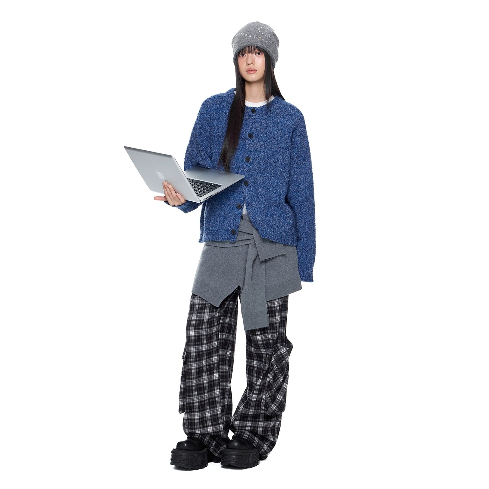 Lazy Style Crew Neck Knit Cardigan EZ267
