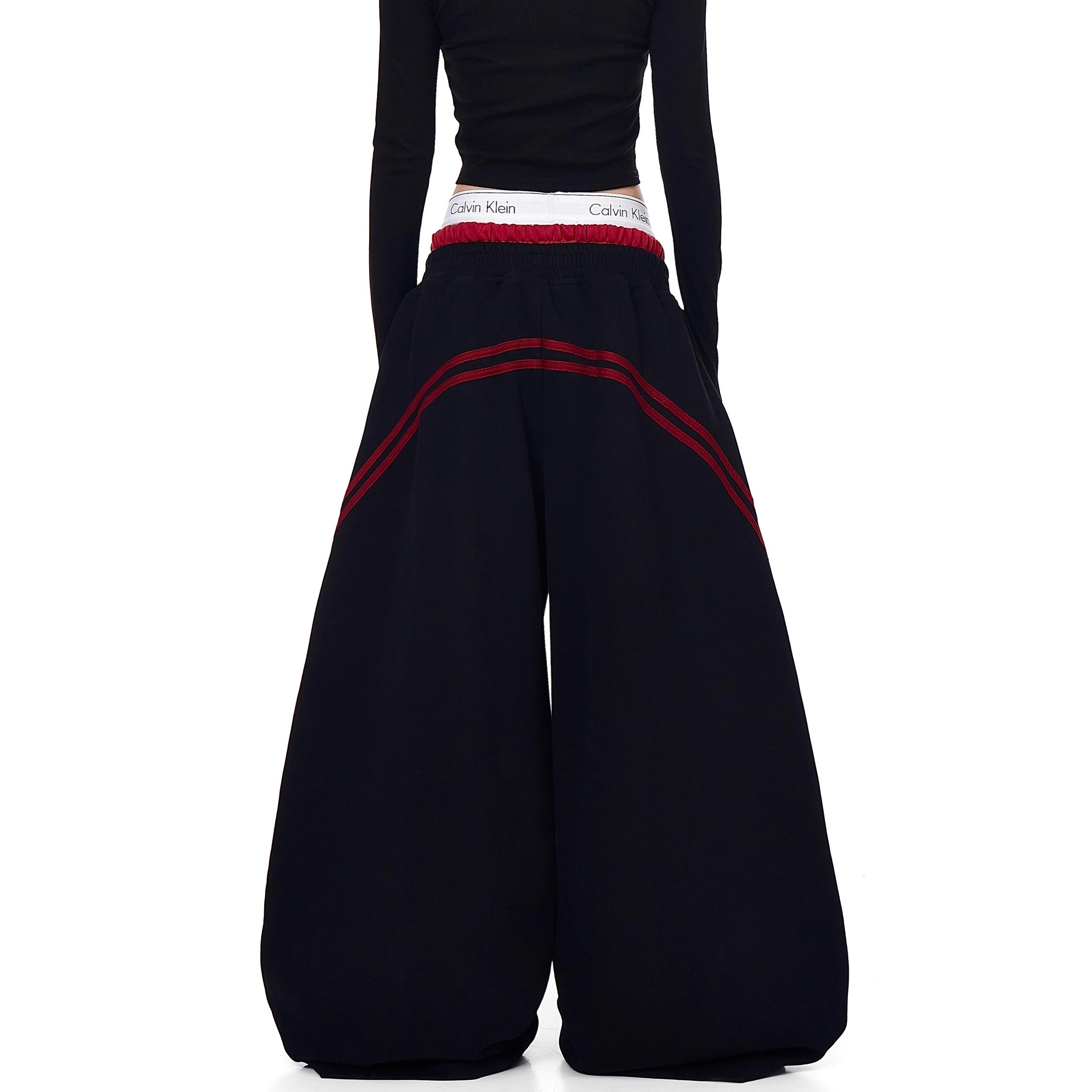 Striped Patchwork Double-waisted Scimitar Sweat Pants BK7044