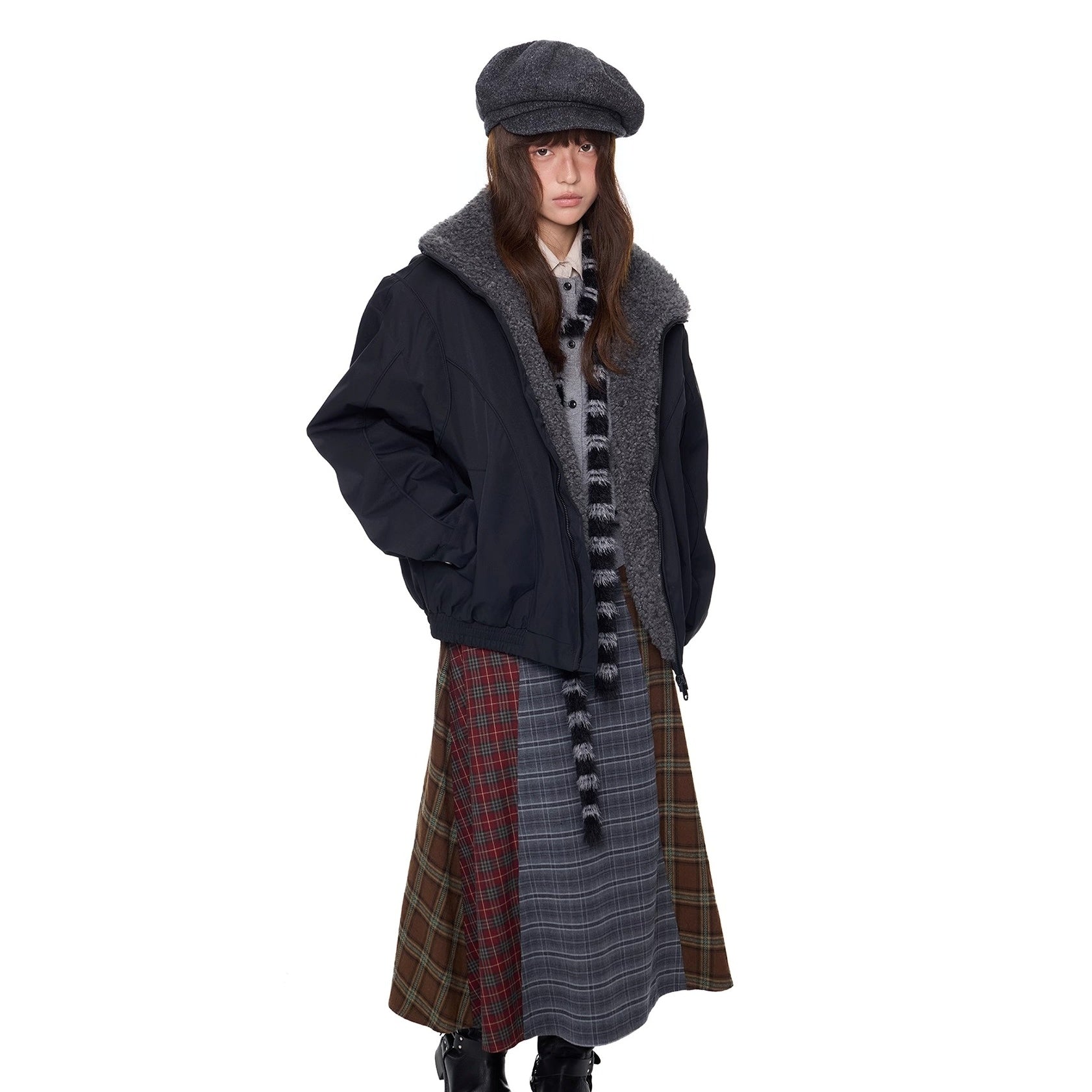 Furry Zip Simple Down Jacket EZ293