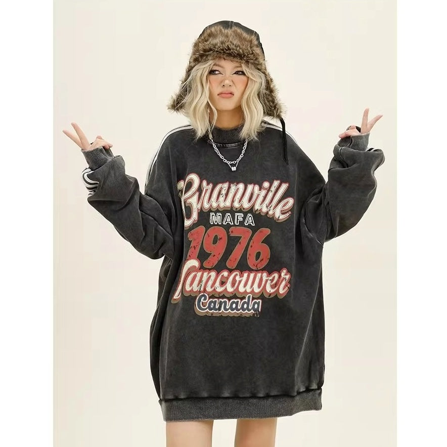 Three-bar Distressed Letter Print Sweat MW10382