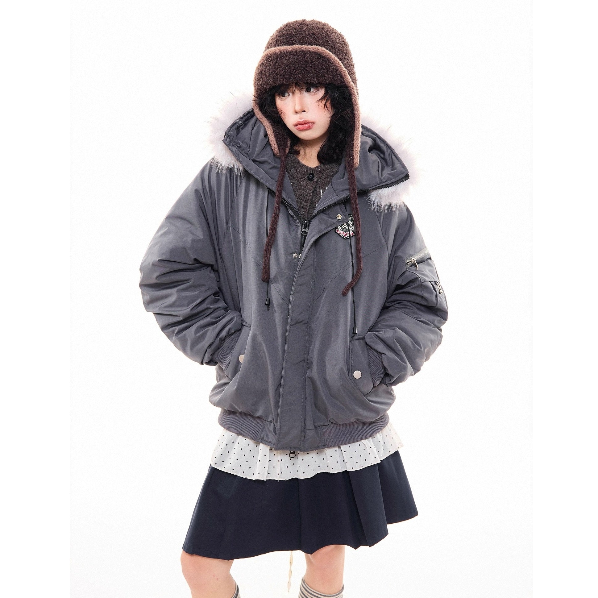 Work Style Fur Collar Hooded Jacket MW10295