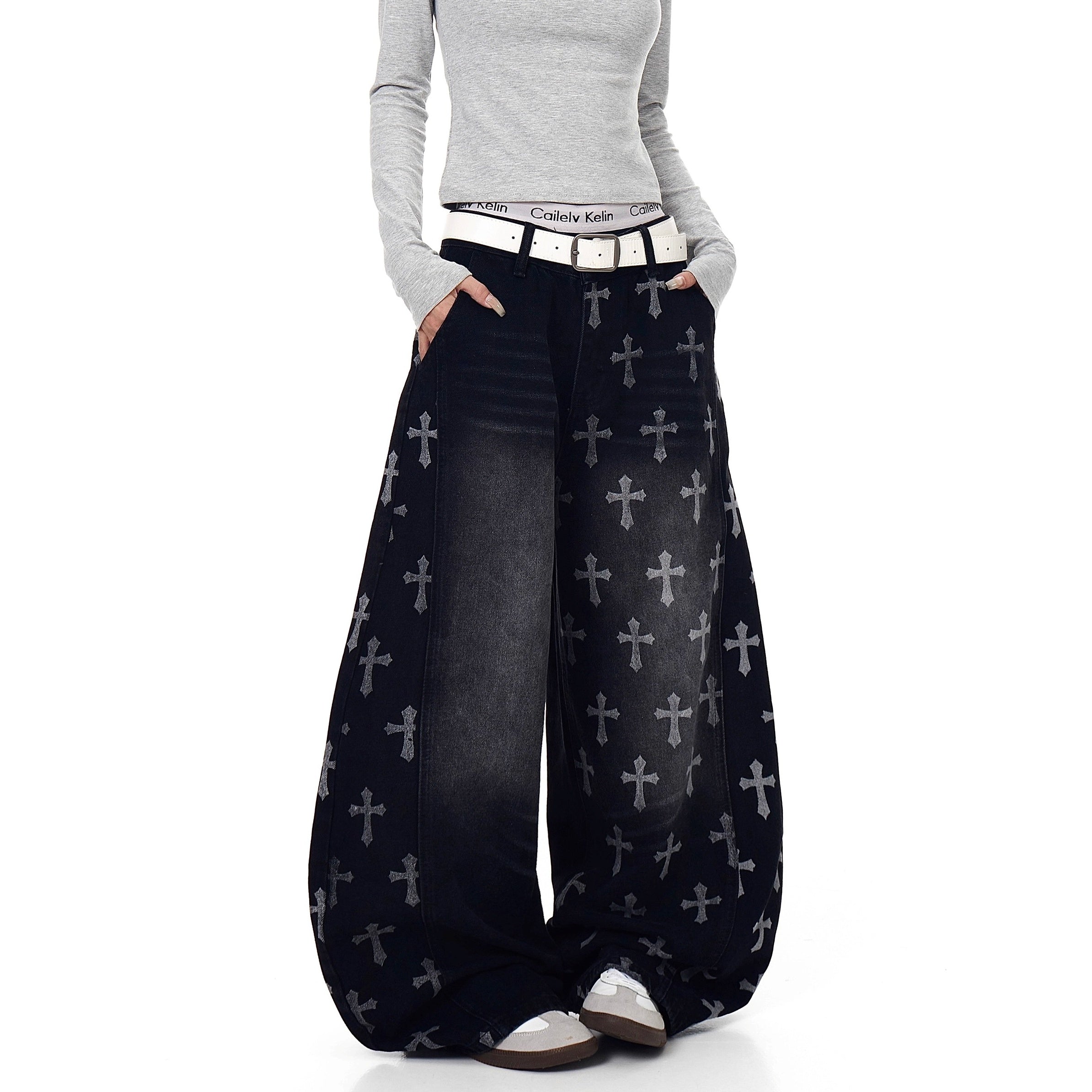 Vintage Cross Print Scimitar Jeans BK7032