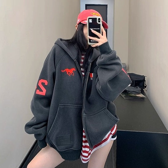 Numbering Loose Raglan Hooded Jacket OS2044