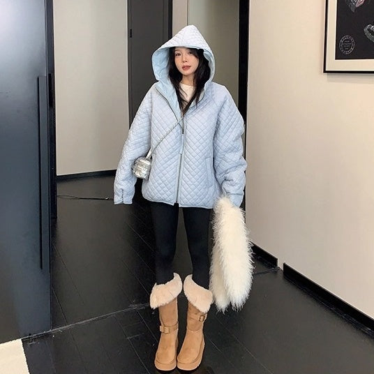 Diamond Lattice Quilting Light Hooded Down Jacket OS2076