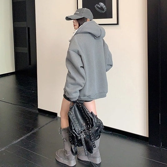 Inner Hairy Thickened Oversize Hooded Jacket OS2065