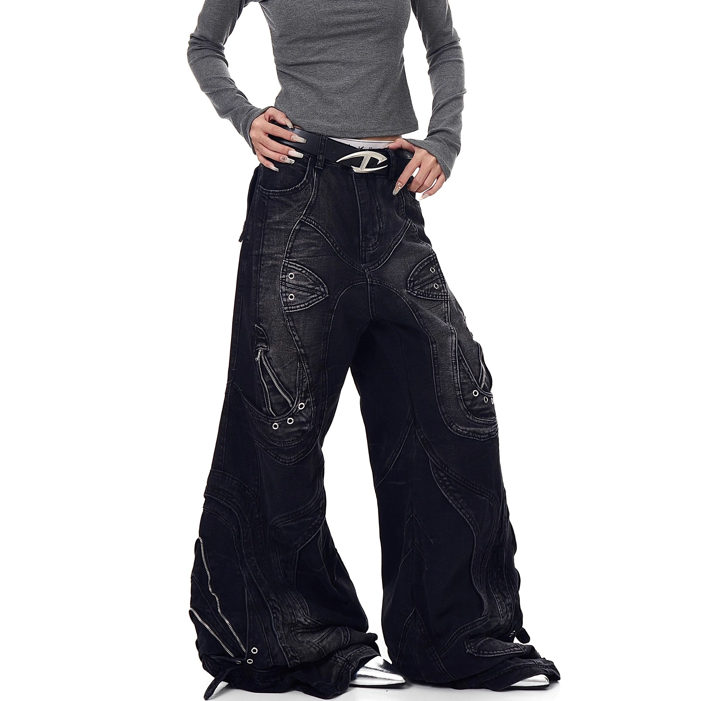 Distressed Deconstruction Wide Flared Jeans BK7021