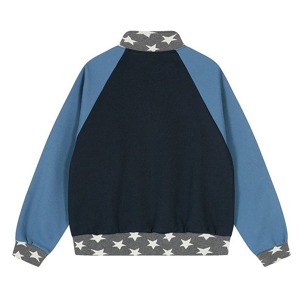 Contrast Patchwork Stand Collar Jersey Jacket MW10271