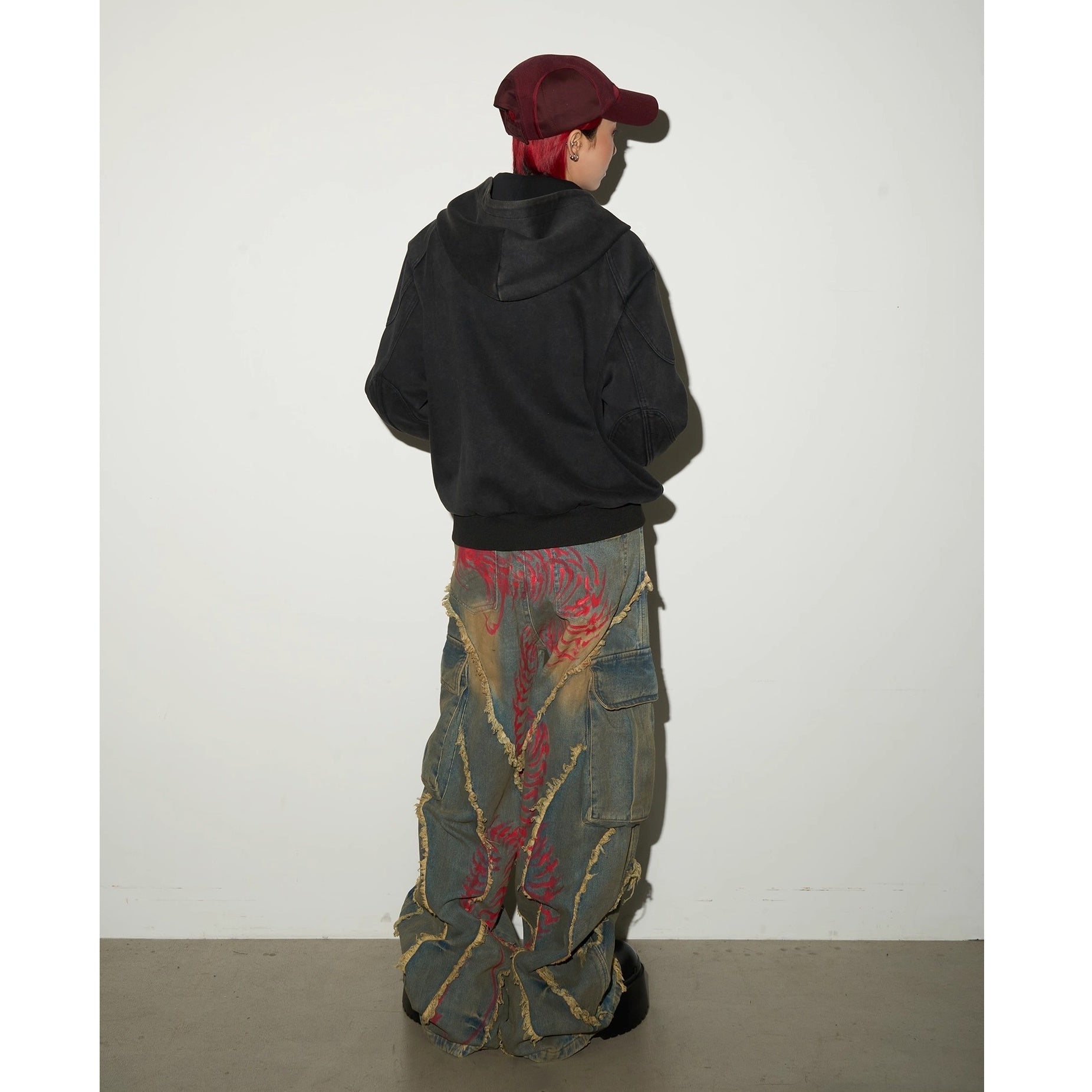 Pigment Print Raw Edge Wide Cargo Jeans MN9047