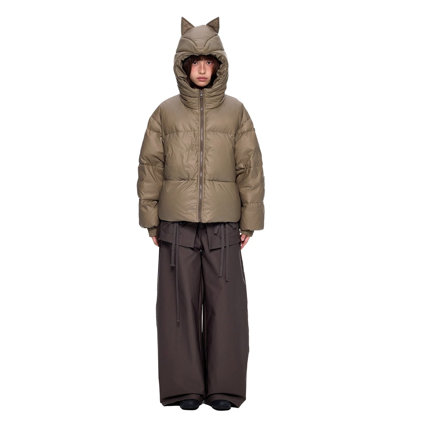 Small Ear Hooded Short Down Jacket EZ251
