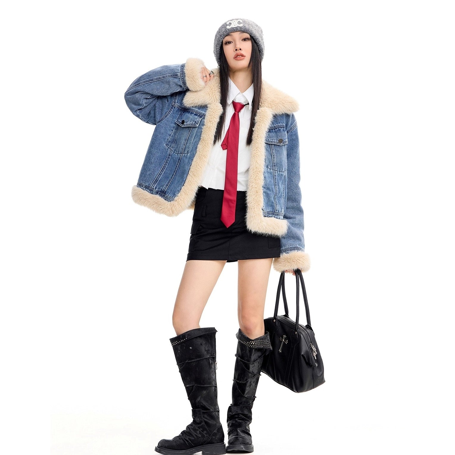 Fur Collar Denim Jacket IC9121