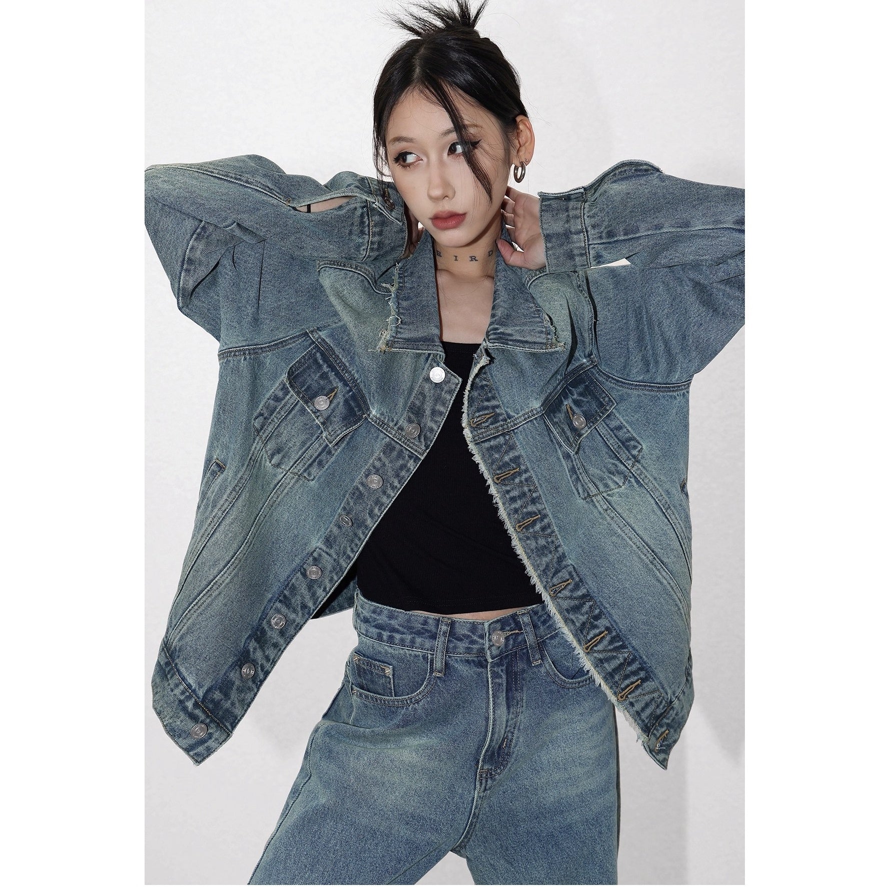 【上下別売り】Vintage Distressed Denim Jacket & Jeans Set-up AC7018