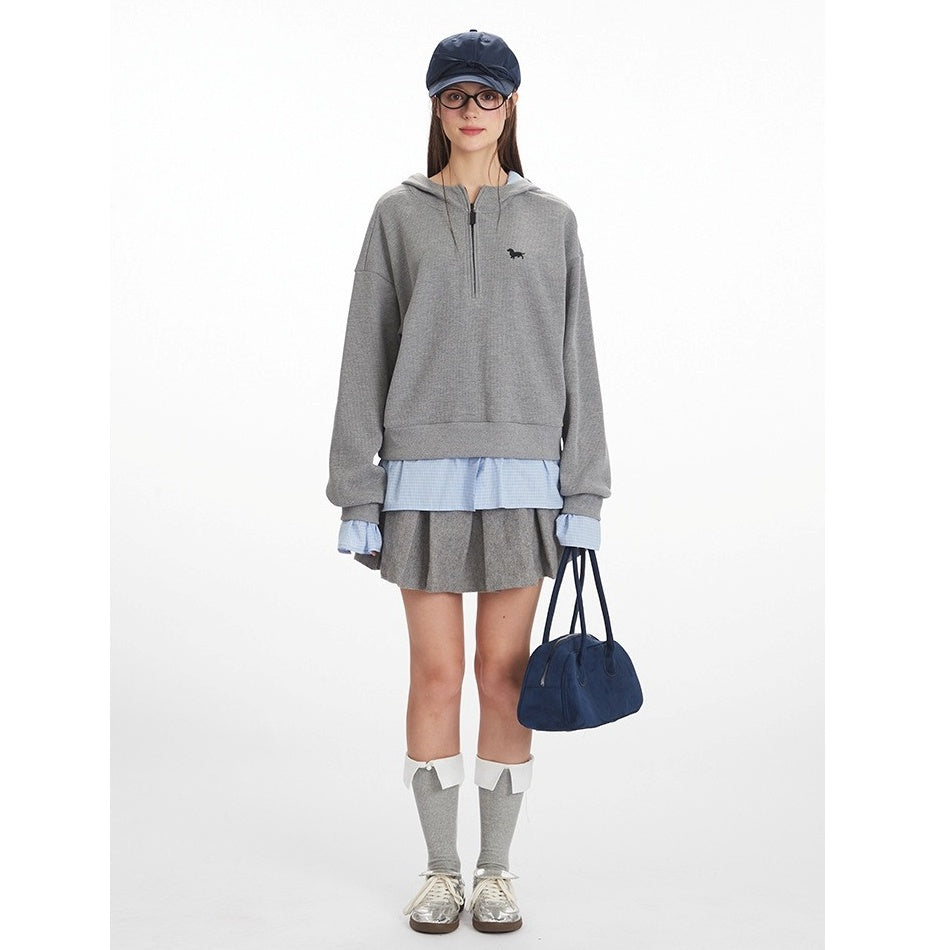 Fake Layered Half Zip Hoodie NR7006