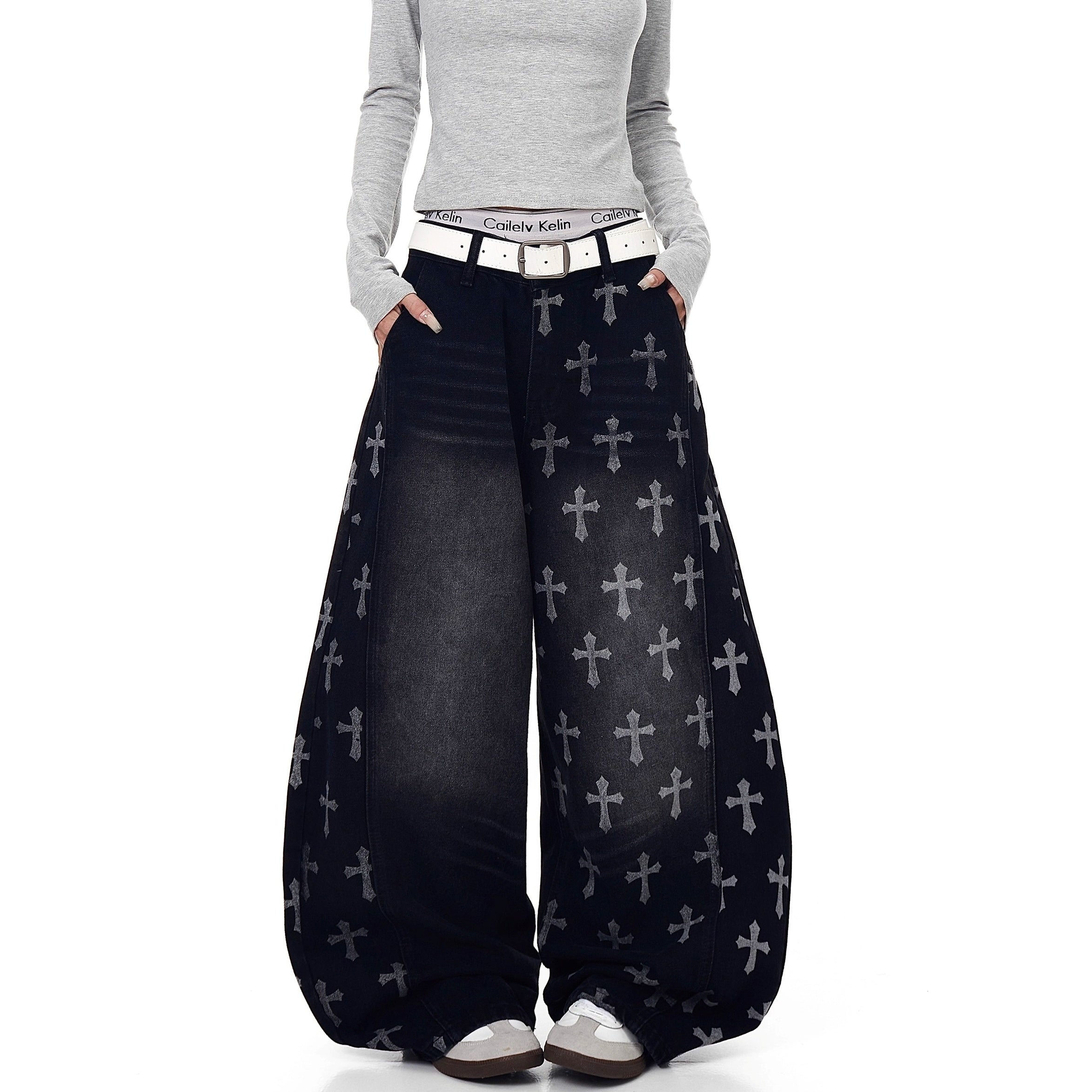 Vintage Cross Print Scimitar Jeans BK7032