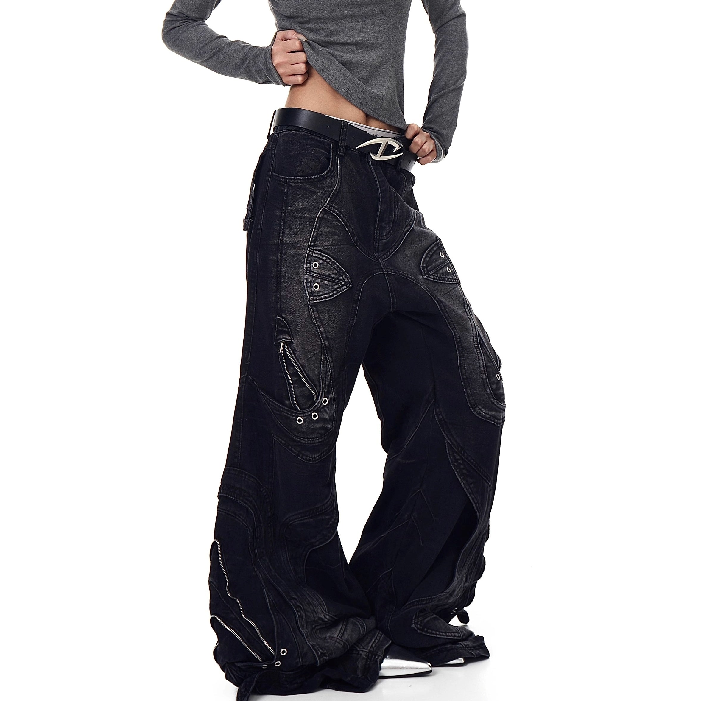 Distressed Deconstruction Wide Flared Jeans BK7021