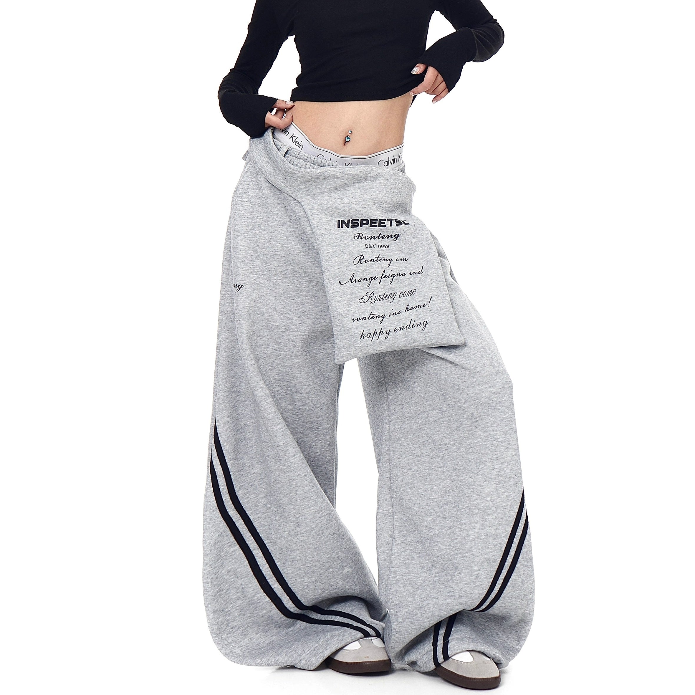 Waist Layered Design Curve Sweat Pants BK7062