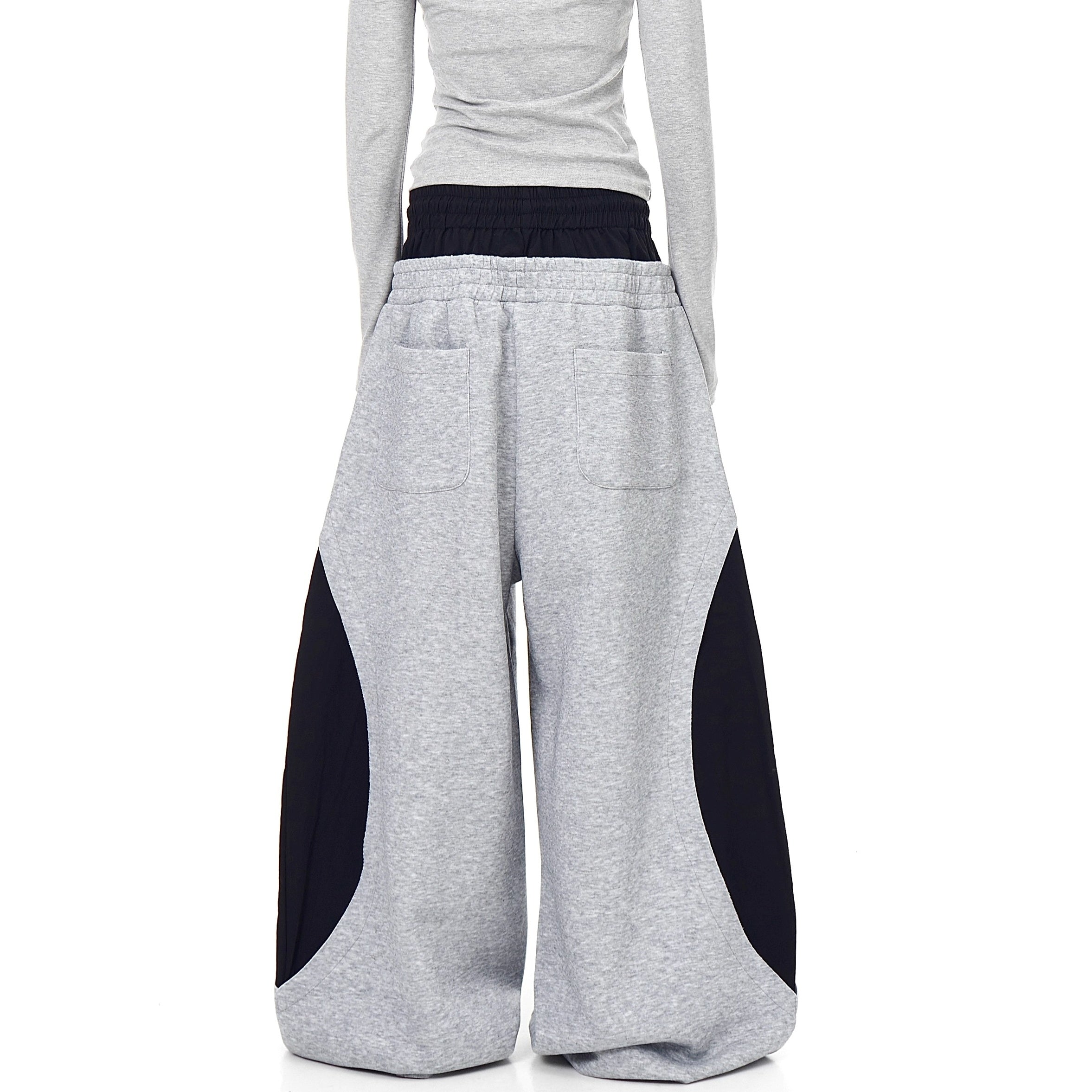 Double-Waist Striped Splicing Scimitar Sweat Pants BK7050