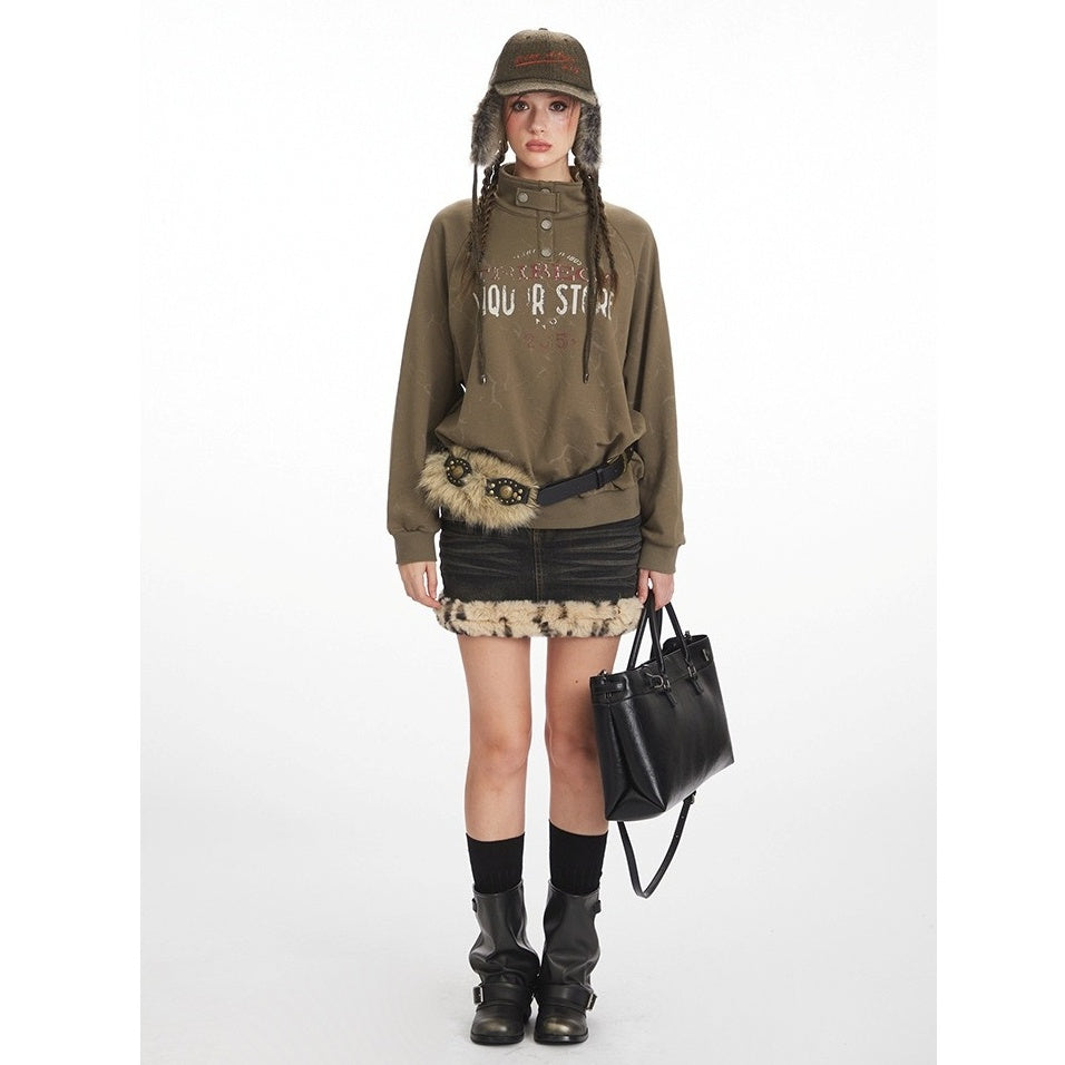 Mock Neck Print Sweat NR7007