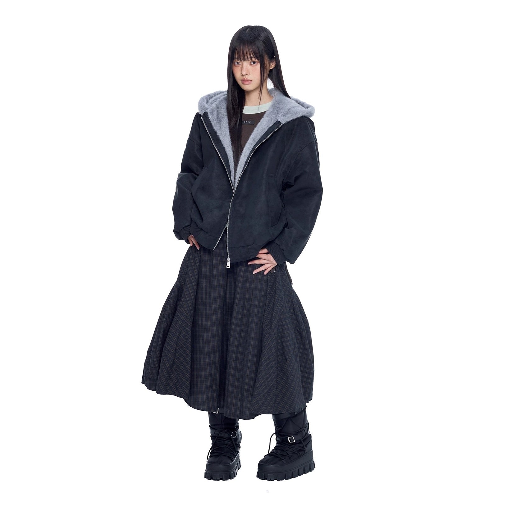 Carving Fur Collar Hooded Zip Jacket EZ300