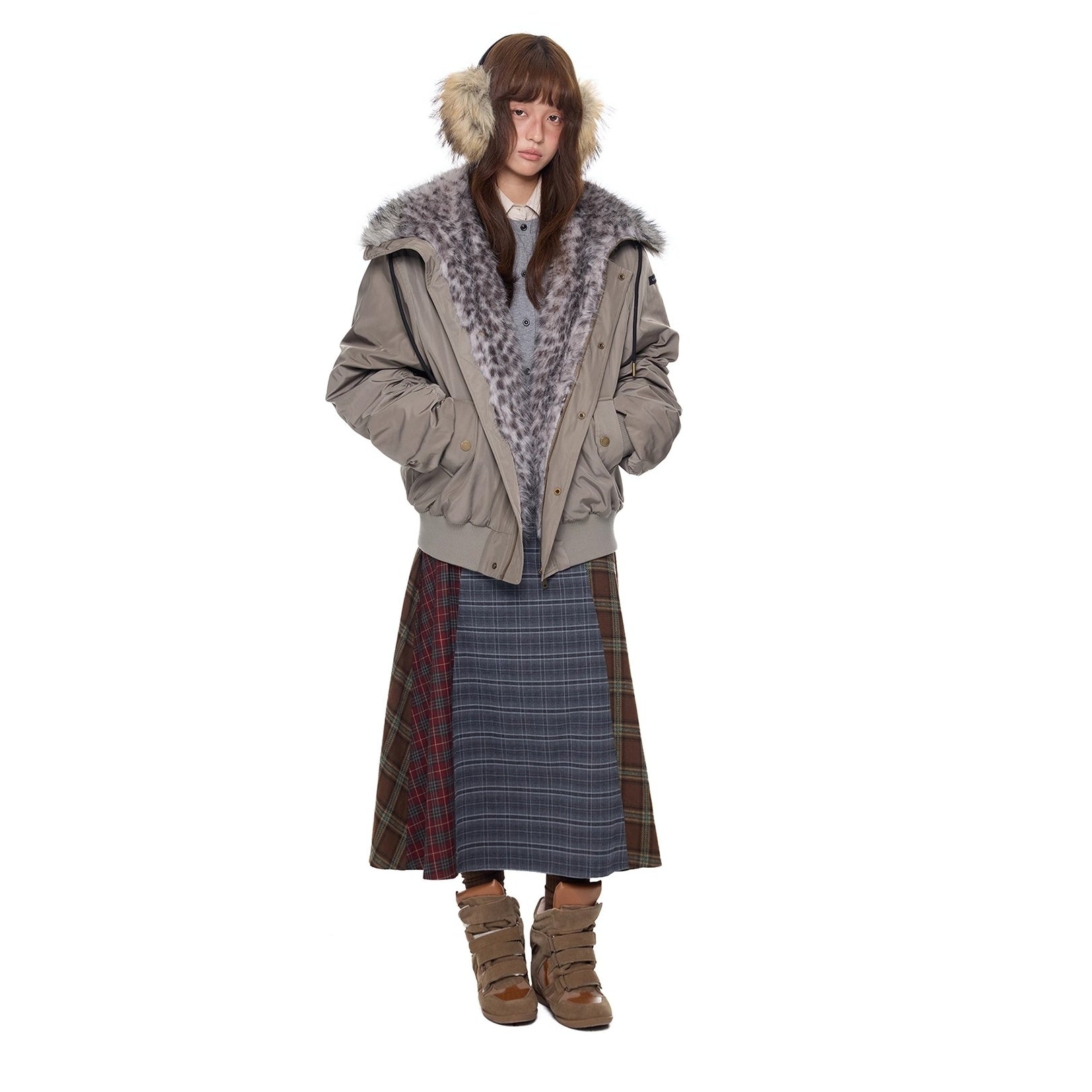 Leopard Liner Fur Short Hooded Jacket EZ273