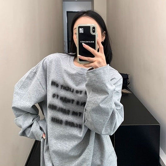 Smudged Letter Print Long Sleeves T-shirt OS2034