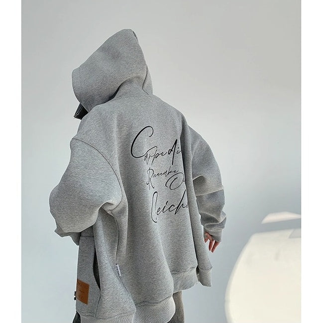 Back Letter Embroidery Hooded Jacket OS2051