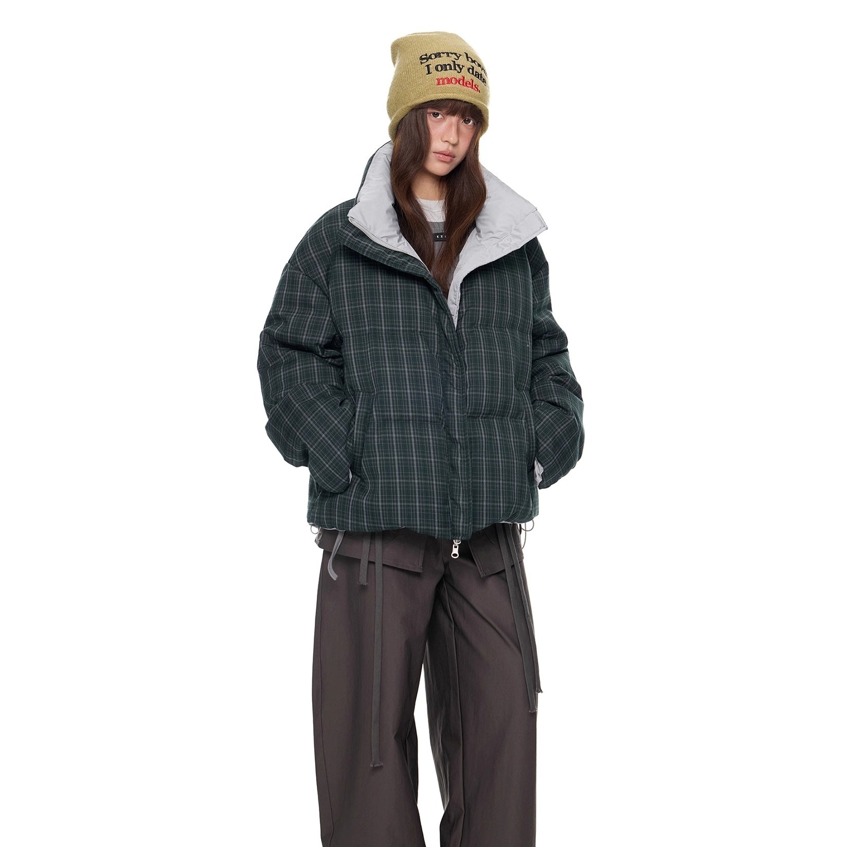 Reversible Plaid Down Jacket EZ299