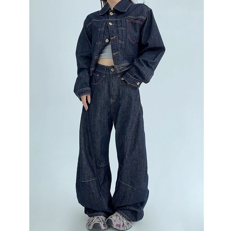 【上下別売り】Cropped Denim Jacket + Wide Curve Jeans MW10243