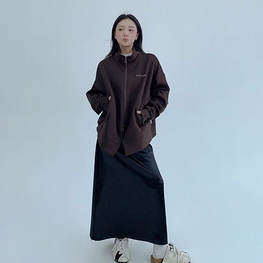 Double Zipper Stand Collar Loose Jacket OS2041